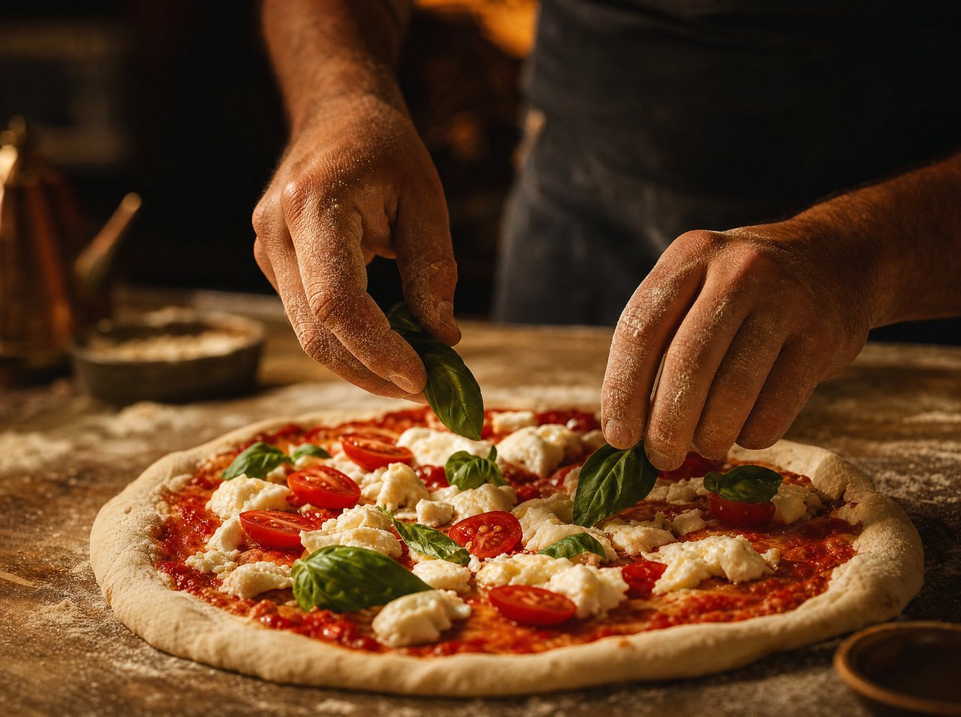Szkolenie pizzerman - układanie składników na pizzy w Pizzerii Kuchar